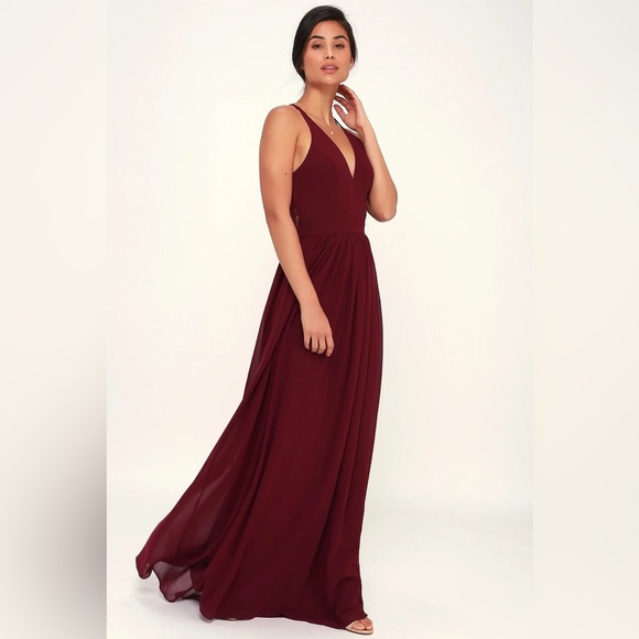Love Spell Burgundy Lace-Back Maxi Dress - Picture 1 of 6